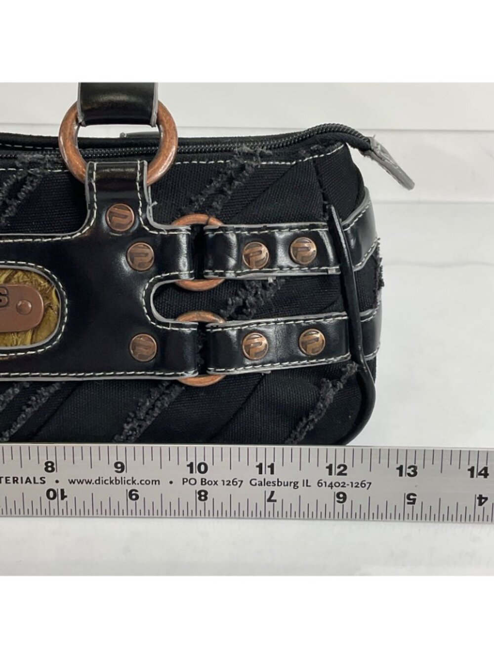 Pepe Jeans Purse Small Black Denim Frayed Vintage Brass Hardware London Rare Y2K - Picture 10 of 15